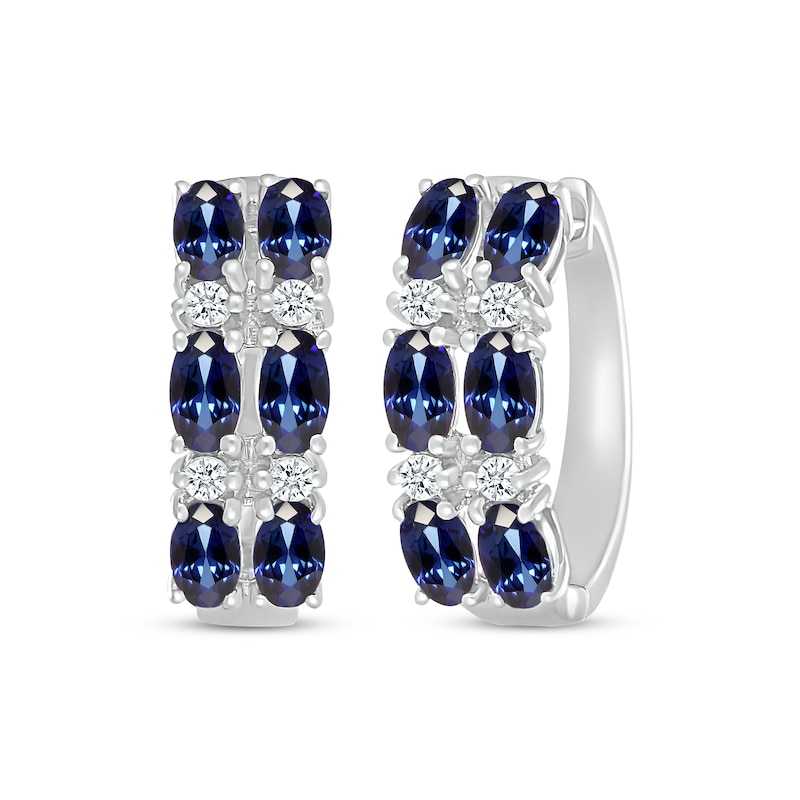 Main Image 1 of Oval-Cut Blue Lab-Created Sapphire & White Lab-Created Sapphire Hoop Earrings Sterling Silver