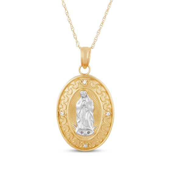 Diamond Accent Our Lady of Guadalupe Oval Necklace 14K Yellow Gold 20"