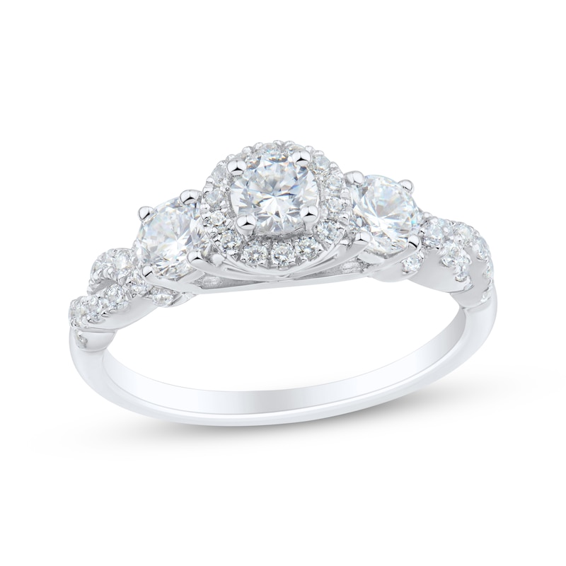 Main Image 1 of Round-Cut Diamond Three-Stone Engagement Ring 1 ct tw 14K White Gold