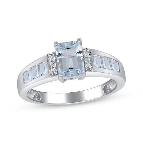 Emerald & Square-Cut Aquamarine, Diamond Accent Ring 10K White Gold