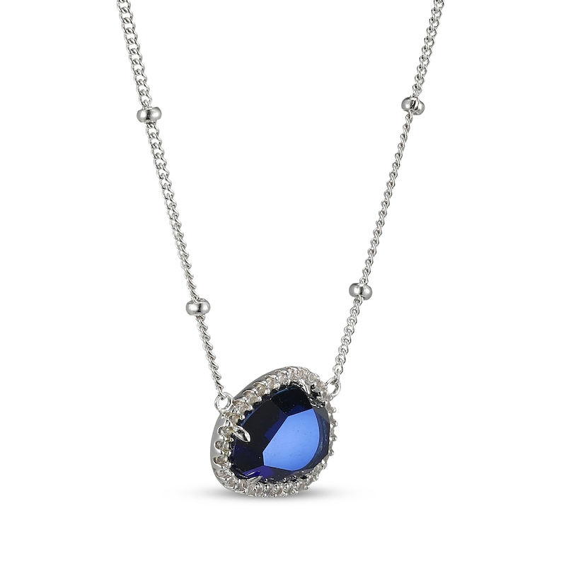 Main Image 2 of Fancy-Cut Blue Lab-Created Sapphire & White Lab-Created Sapphire Necklace Sterling Silver 18&quot;