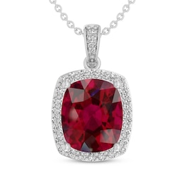 Cushion-Cut Lab-Created Ruby & White Lab-Created Sapphire Necklace Sterling Silver 18&quot;