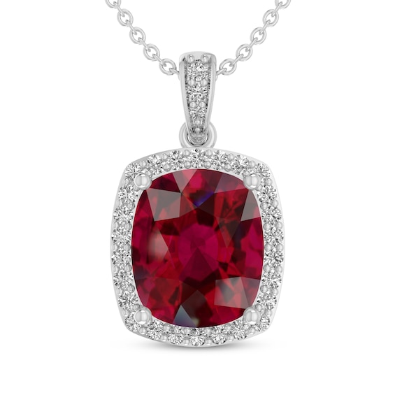 Cushion-Cut Lab-Created Ruby & White Lab-Created Sapphire Necklace Sterling Silver 18"
