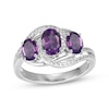 Thumbnail Image 1 of Oval-Cut Amethyst & White Lab-Created Sapphire Three-Stone Bypass Ring Sterling Silver