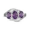 Thumbnail Image 3 of Oval-Cut Amethyst & White Lab-Created Sapphire Three-Stone Bypass Ring Sterling Silver