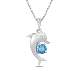 Swiss Blue Topaz & White Lab-Created Sapphire Dolphin Necklace Sterling Silver 18&quot;