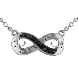 1/20 ct tw Black and White Diamond and Birthstone Infinity Couple's Necklace (2 Stones and Lines)