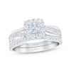 Thumbnail Image 1 of THE LEO First Light Diamond Round-Cut Cushion Halo Bridal Set 7/8 ct tw 14K White Gold