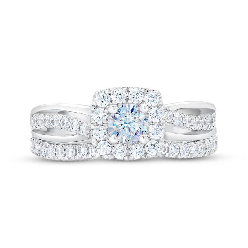 Main Image 3 of THE LEO First Light Diamond Round-Cut Cushion Halo Bridal Set 7/8 ct tw 14K White Gold