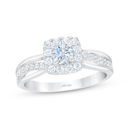 THE LEO First Light Diamond Round-Cut Cushion Frame Engagement Ring 3/4 ct tw 14K White Gold