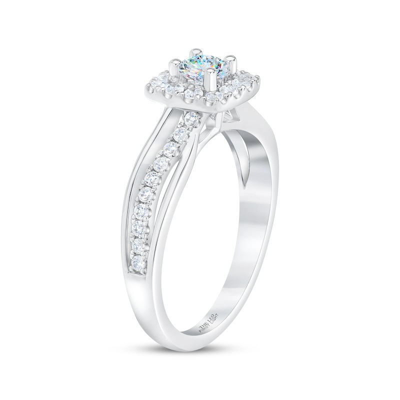 Main Image 2 of THE LEO First Light Diamond Round-Cut Cushion Frame Engagement Ring 3/4 ct tw 14K White Gold