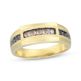 Men's Brown & Black Diamond Wedding Band 1/2 ct tw 10K Yellow Gold