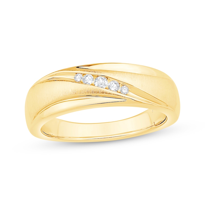 Main Image 1 of Men's Diamond Five-Stone Diagonal Wedding Band 1/10 ct tw 10K Yellow Gold