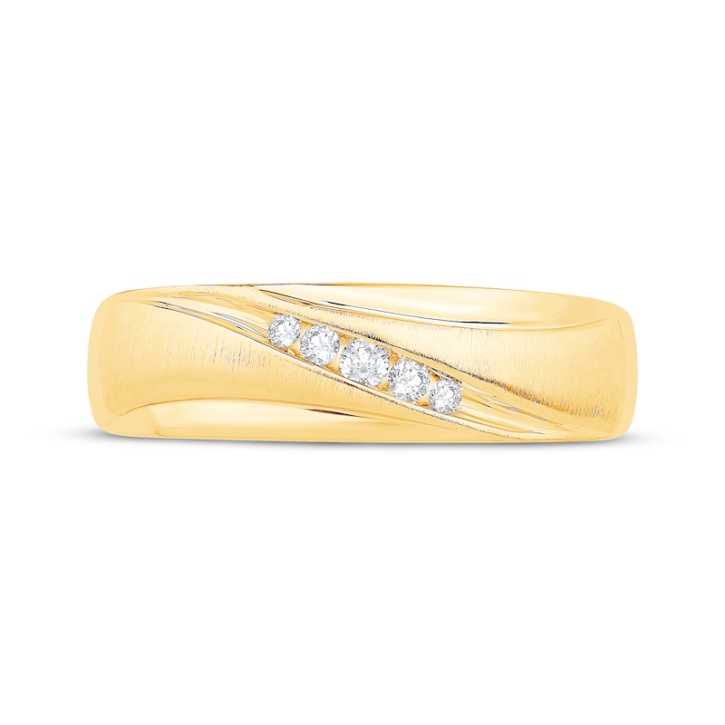 Main Image 3 of Men's Diamond Five-Stone Diagonal Wedding Band 1/10 ct tw 10K Yellow Gold