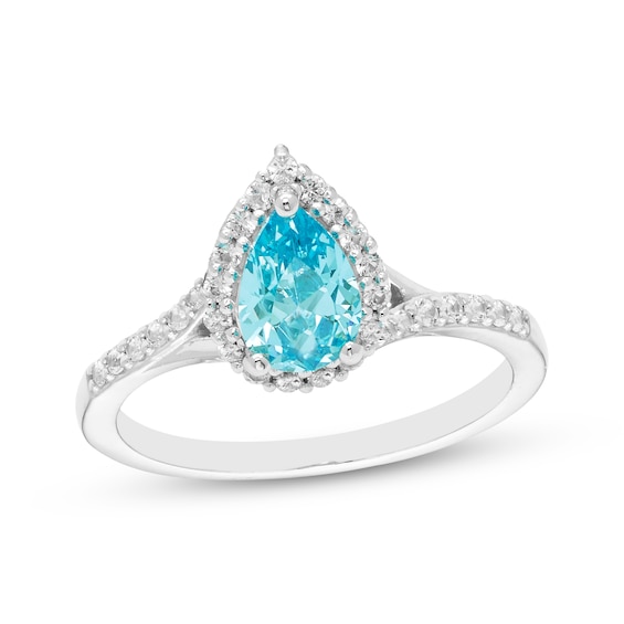 Pear-Shaped Swiss Blue Topaz & White Lab-Created Sapphire Ring Sterling Silver