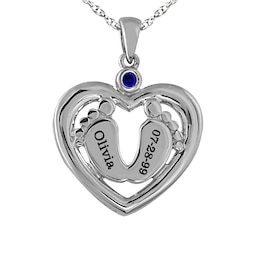 Birthstone Baby Feet Engravable Heart Necklace (1 Stone and 2 Lines)