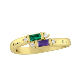 East West Baguette Birthstone Couple's Ring (2 Stones and Lines)