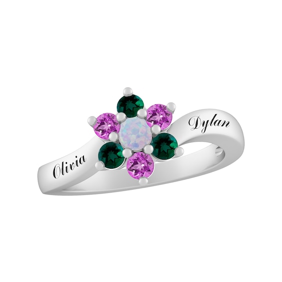 Color Stone Family Flower Ring