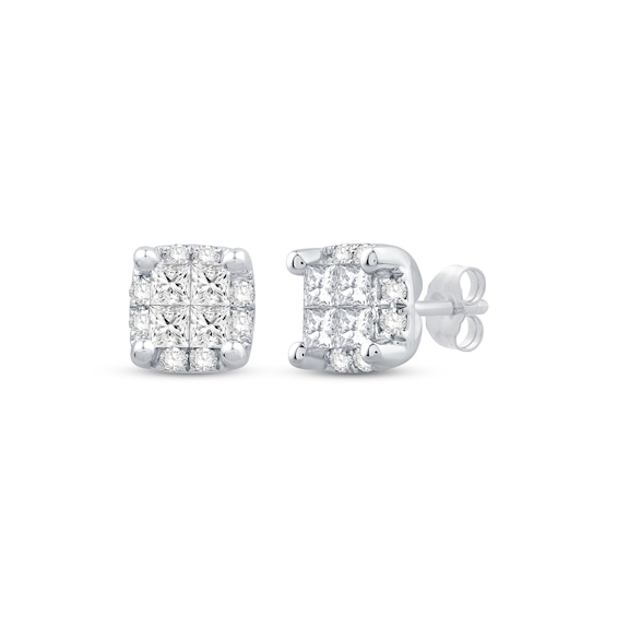 Princess-Cut Quad Diamond Stud Earrings 1/2 ct tw 10K White Gold