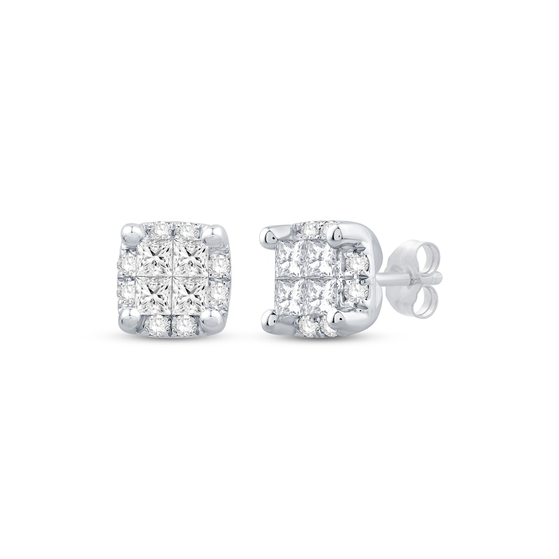 Princess-Cut Quad Diamond Stud Earrings 1/2 ct tw 10K White Gold