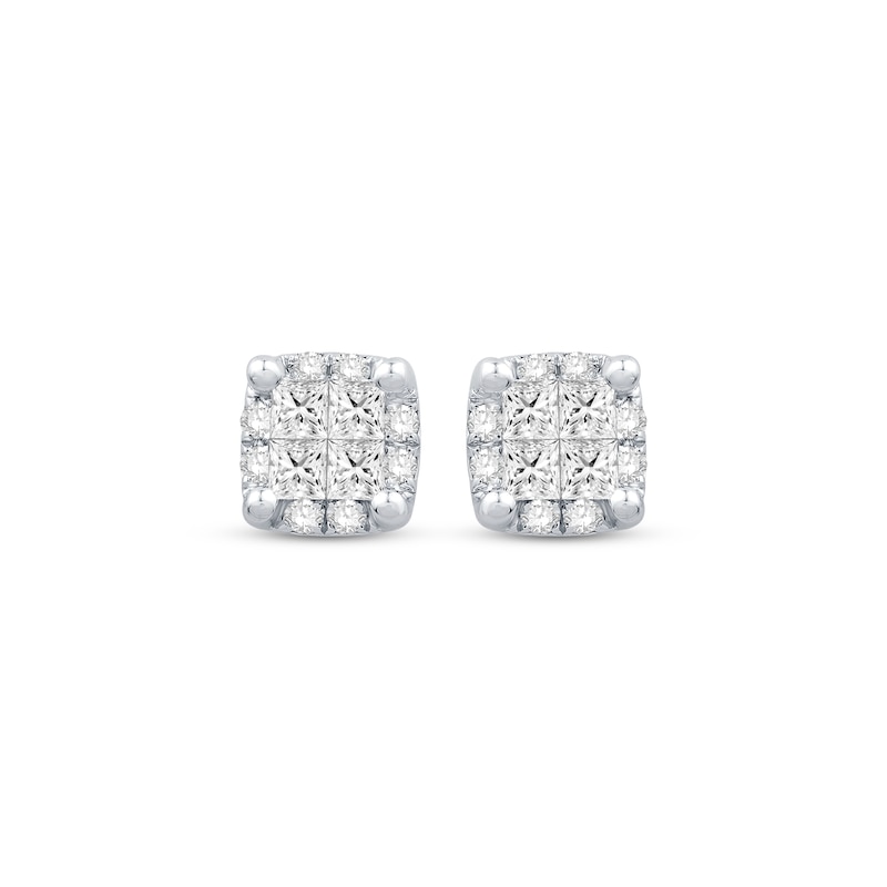 Princess-Cut Quad Diamond Stud Earrings 1/2 ct tw 10K White Gold