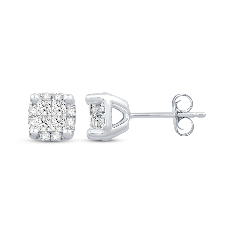 Princess-Cut Quad Diamond Stud Earrings 1/2 ct tw 10K White Gold