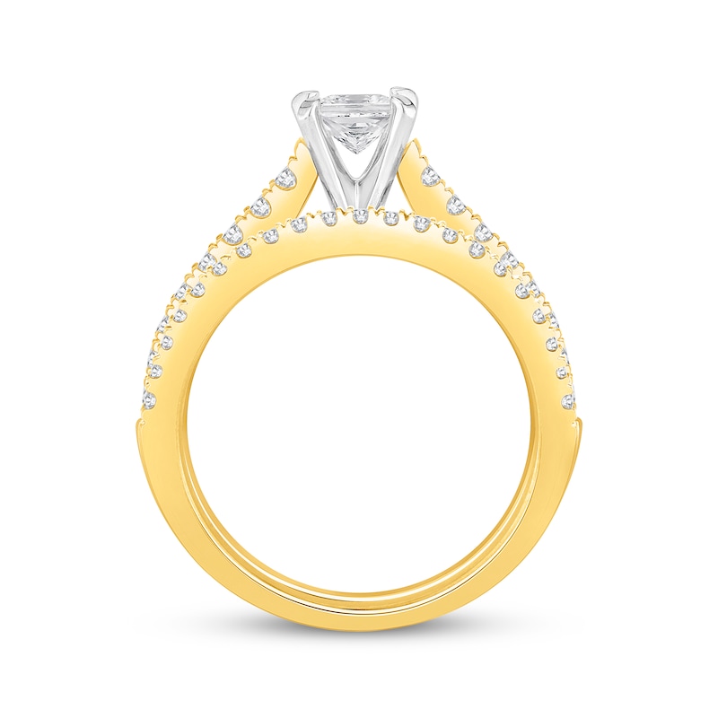 Main Image 3 of Princess & Round-Cut Diamond Bridal Set 1 ct tw 14K Two-Tone Gold