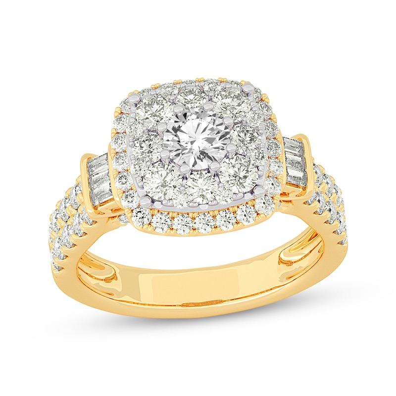 Multi-Diamond Center Cushion Frame Collar Engagement Ring 2 ct tw 10K Yellow Gold
