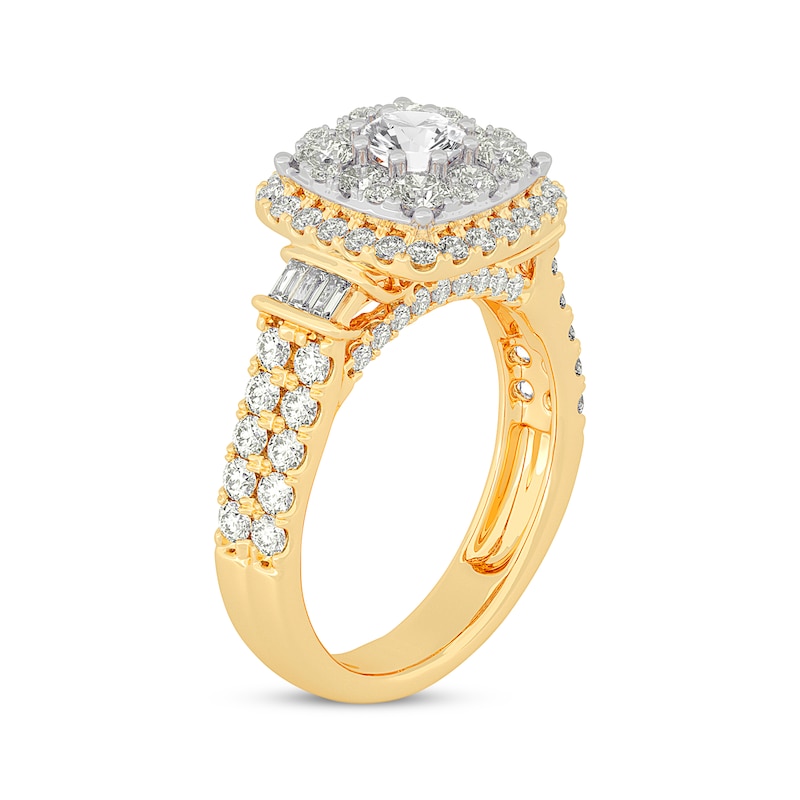 Multi-Diamond Center Cushion Frame Collar Engagement Ring 2 ct tw 10K Yellow Gold