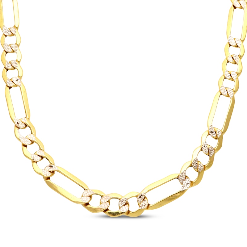 Main Image 1 of Diamond-Cut Semi-Solid Figaro Chain Necklace 6.3mm 14K Yellow Gold 18&quot;