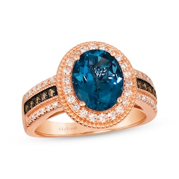 Le Vian Blue Topaz Ring 1/3 ct tw Diamonds 14K Strawberry Gold