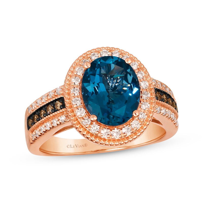 Main Image 1 of Le Vian Blue Topaz Ring 1/3 ct tw Diamonds 14K Strawberry Gold