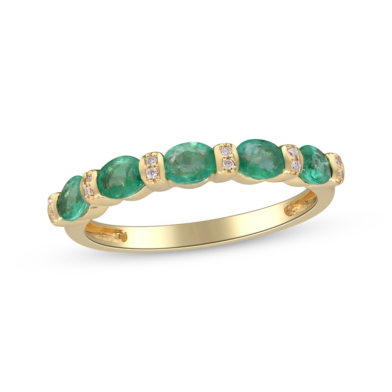 Oval-Cut Emerald & Diamond Accent Ring 14K Yellow Gold