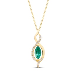 Marquise-Cut Emerald & Diamond Necklace 1/15 ct tw 14K Yellow Gold 18&quot;