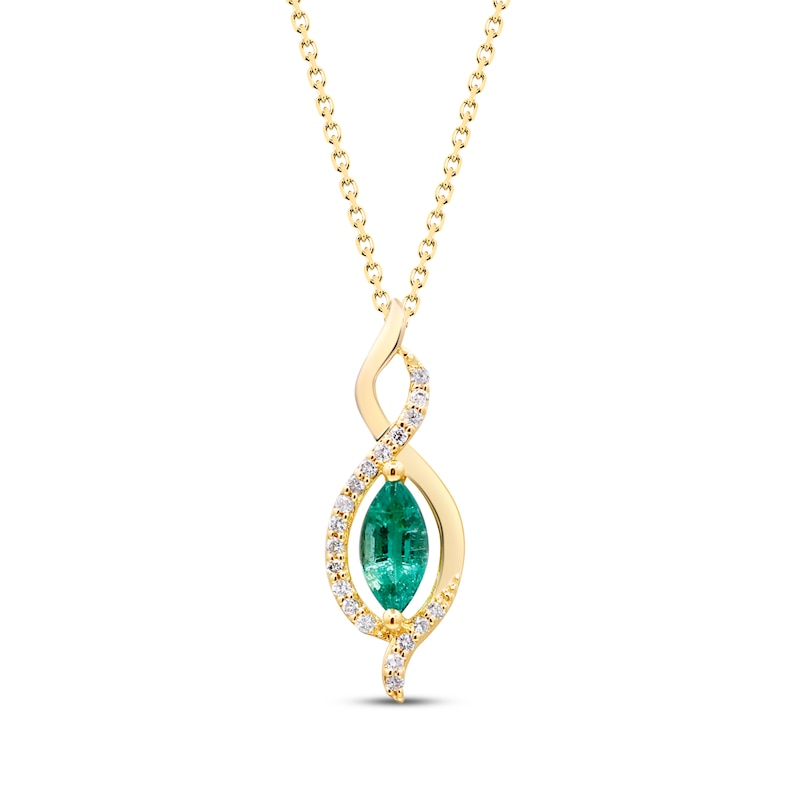 Marquise-Cut Emerald & Diamond Necklace 1/15 ct tw 14K Yellow Gold 18"