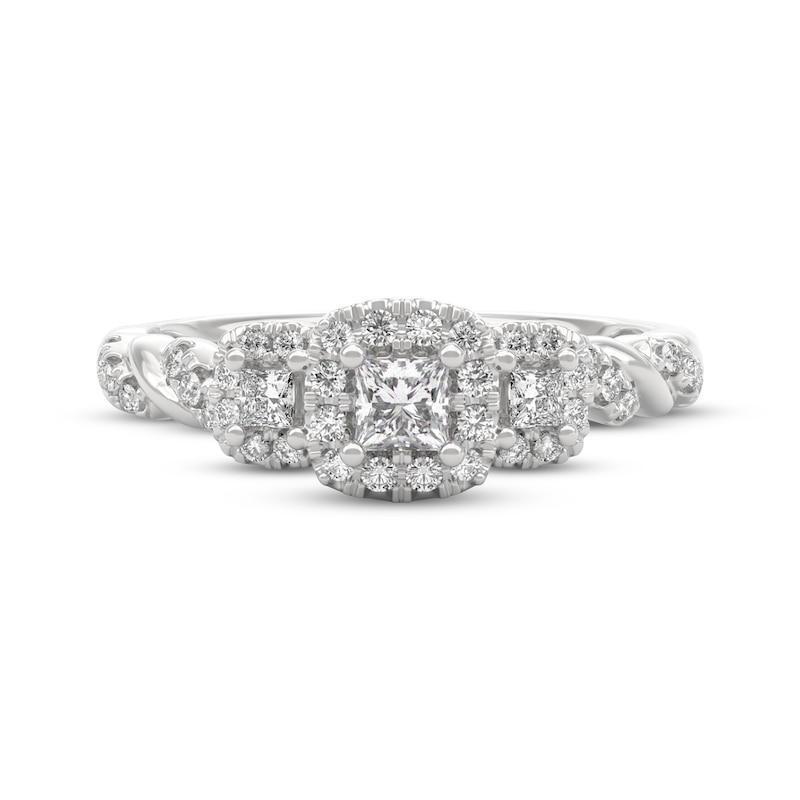 Main Image 3 of THE LEO Diamond Princess-Cut Three-Stone Engagement Ring 1/2 ct tw 14K White Gold