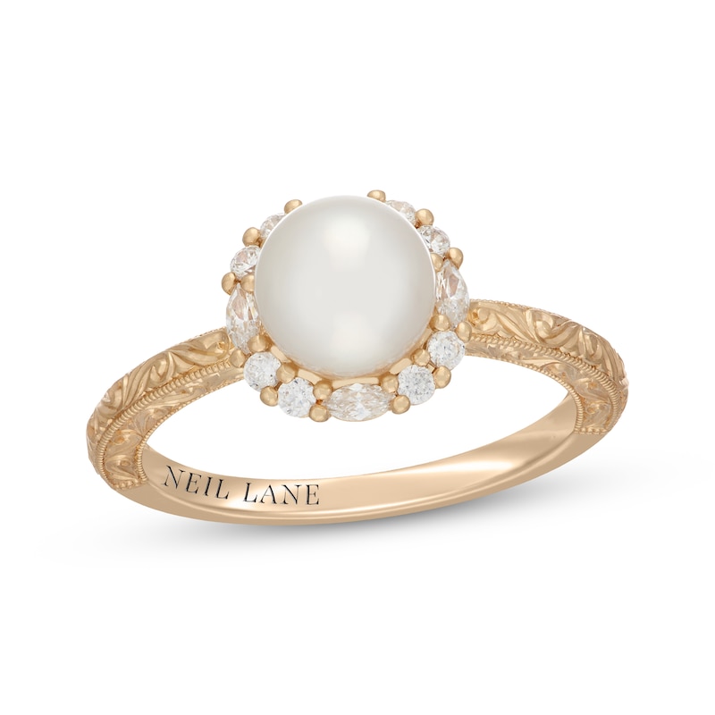 Main Image 1 of Neil Lane Cultured Akoya Pearl & Diamond Engagement Ring 1/4 ct tw 14K Yellow Gold