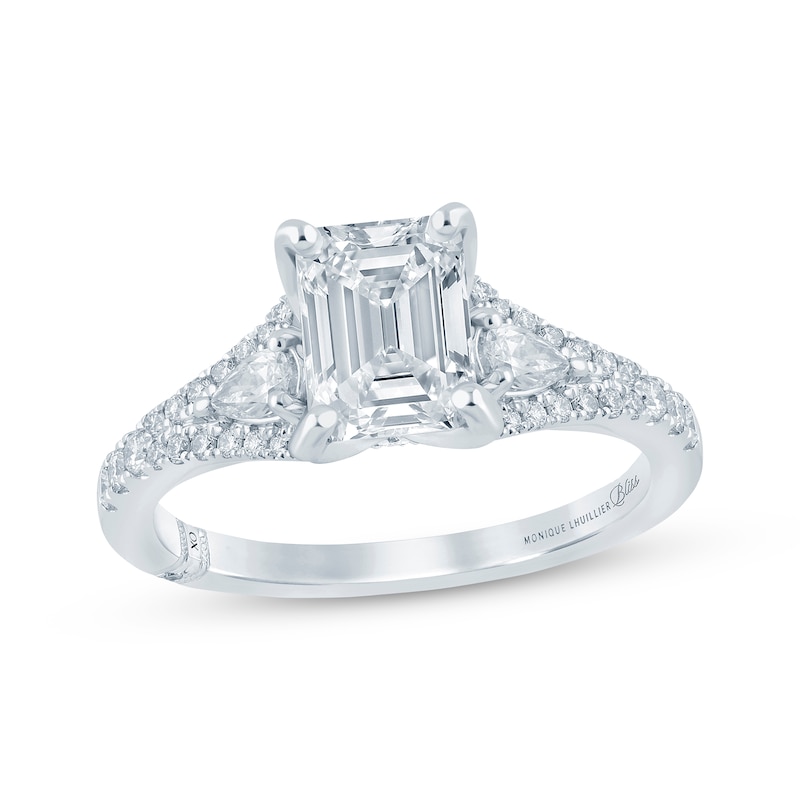 Main Image 1 of Monique Lhuillier Bliss Emerald-Cut Lab-Grown Diamond Engagement Ring 2-1/2 ct tw 18K White Gold