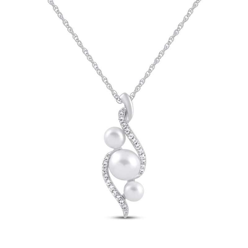 Main Image 1 of Cultured Pearl Trio & White Lab-Created Sapphire Swirl Necklace Sterling Silver 18&quot;