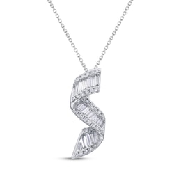 Baguette & Round-Cut Diamond Twist Necklace 1 ct tw 14K White Gold 18&quot;