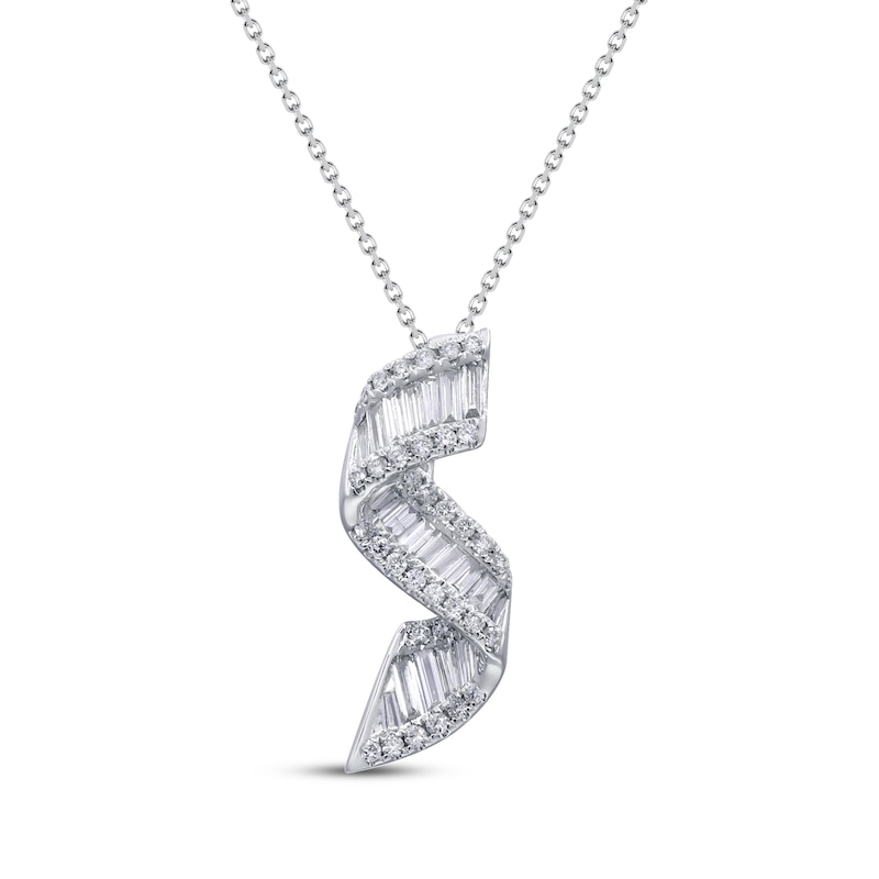 Baguette & Round-Cut Diamond Twist Necklace 1 ct tw 14K White Gold 18"