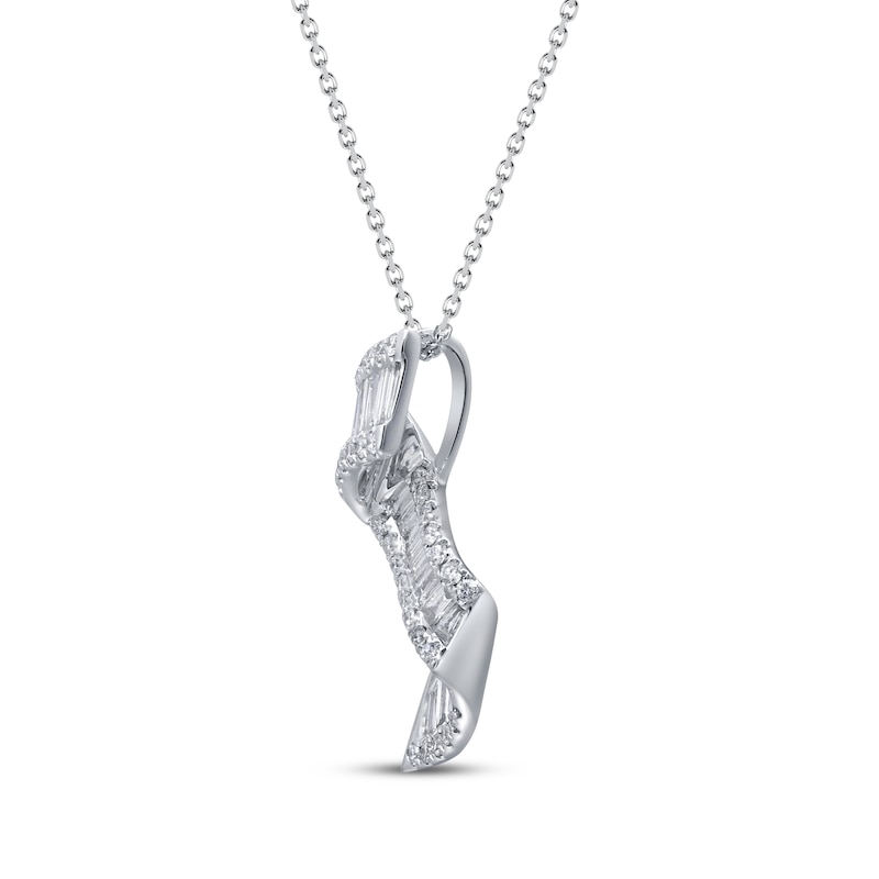 Baguette & Round-Cut Diamond Twist Necklace 1 ct tw 14K White Gold 18"