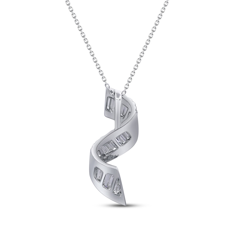 Baguette & Round-Cut Diamond Twist Necklace 1 ct tw 14K White Gold 18"