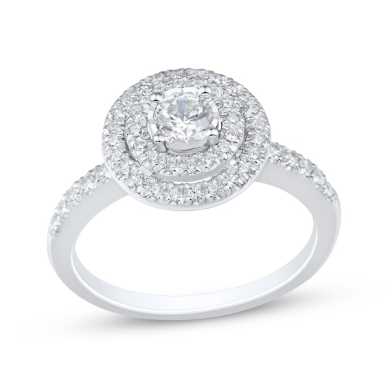 Round-Cut Diamond Double Halo Engagement Ring 1/2 ct tw 10K White Gold