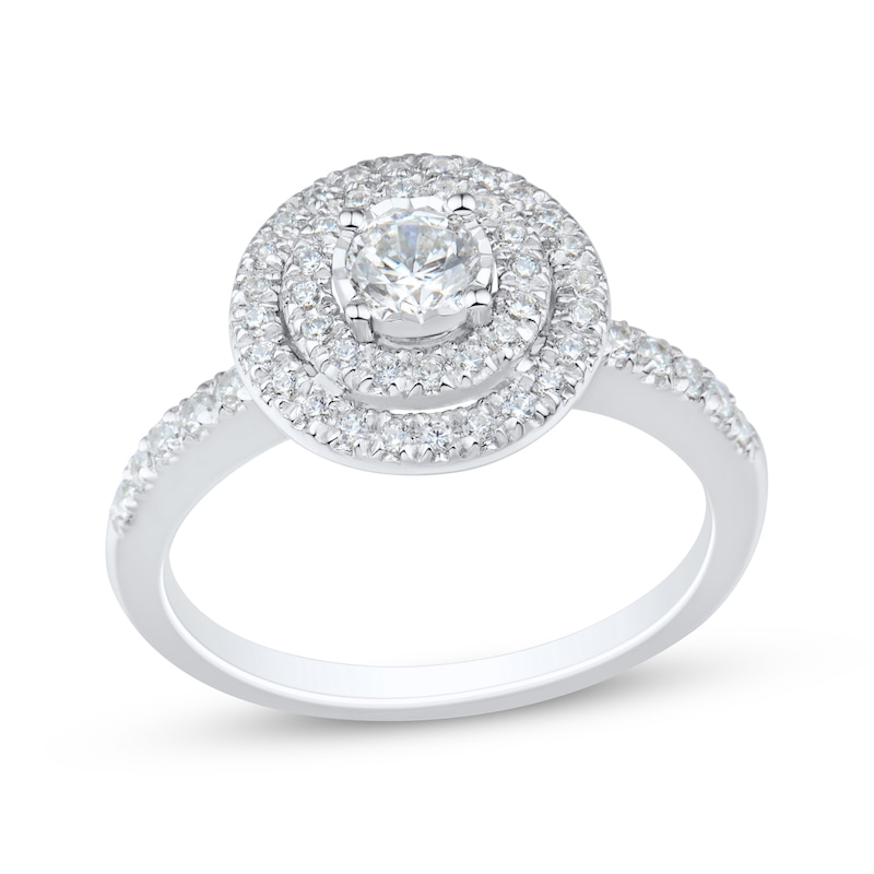 Main Image 1 of Round-Cut Diamond Double Halo Engagement Ring 1/2 ct tw 10K White Gold