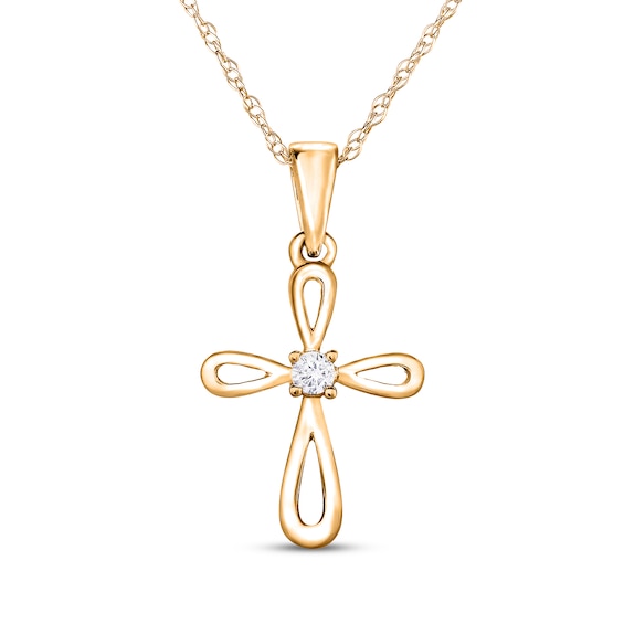 Diamond Accent Cross Necklace 14K Yellow Gold 18"