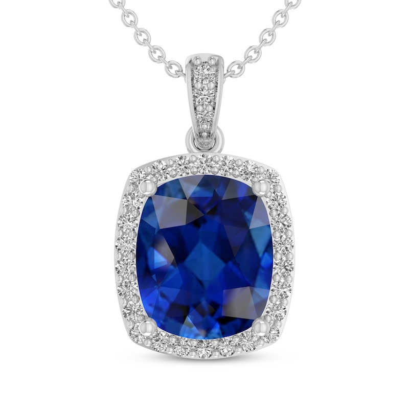 Main Image 1 of Cushion-Cut Blue & White Lab-Created Sapphire Necklace Sterling Silver 18&quot;