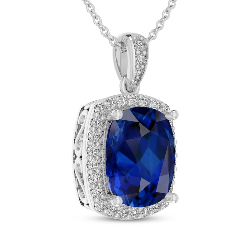 Main Image 2 of Cushion-Cut Blue & White Lab-Created Sapphire Necklace Sterling Silver 18&quot;