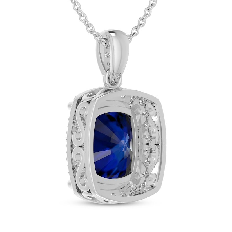 Main Image 3 of Cushion-Cut Blue & White Lab-Created Sapphire Necklace Sterling Silver 18&quot;