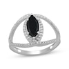 Thumbnail Image 1 of Marquise-Cut Black Onyx & White Lab-Created Sapphire Open Crossover Ring Sterling Silver